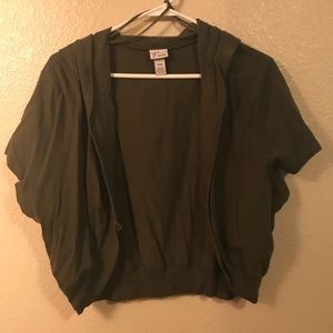 Olive green half-jacket hoodie